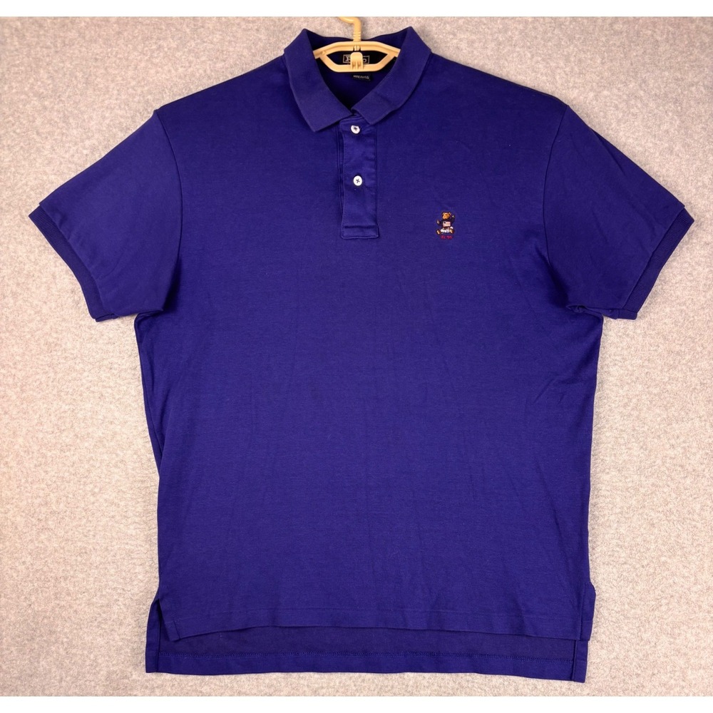 Vintage Polo Ralph Lauren Polo Bear RL 92 Blue Shirt Made in USA Mens Large L - Picture 2 of 6